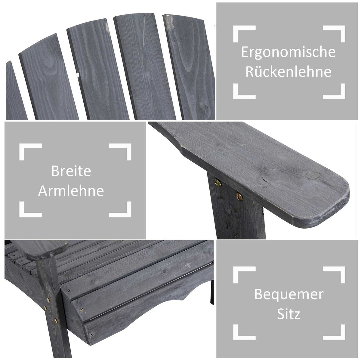 Adirondack Garden Chair With Table And Umbrella Hole 2 Seater Garden Chair Seating Group Garden Furniture For Balcony Solid Wood Dark Gray
