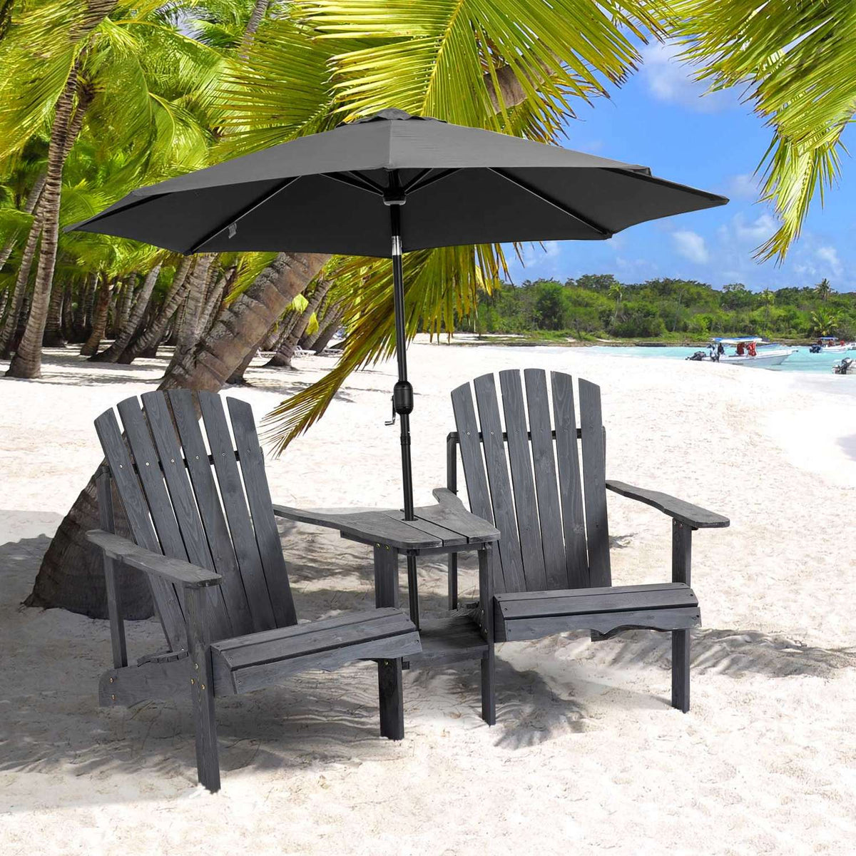 Adirondack Garden Chair With Table And Umbrella Hole 2 Seater Garden Chair Seating Group Garden Furniture For Balcony Solid Wood Dark Gray