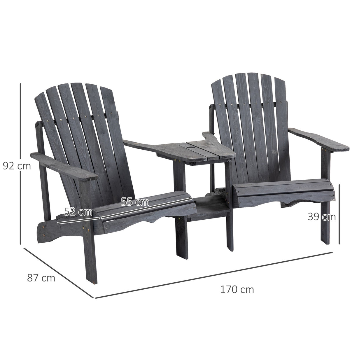 Adirondack Garden Chair With Table And Umbrella Hole 2 Seater Garden Chair Seating Group Garden Furniture For Balcony Solid Wood Dark Gray