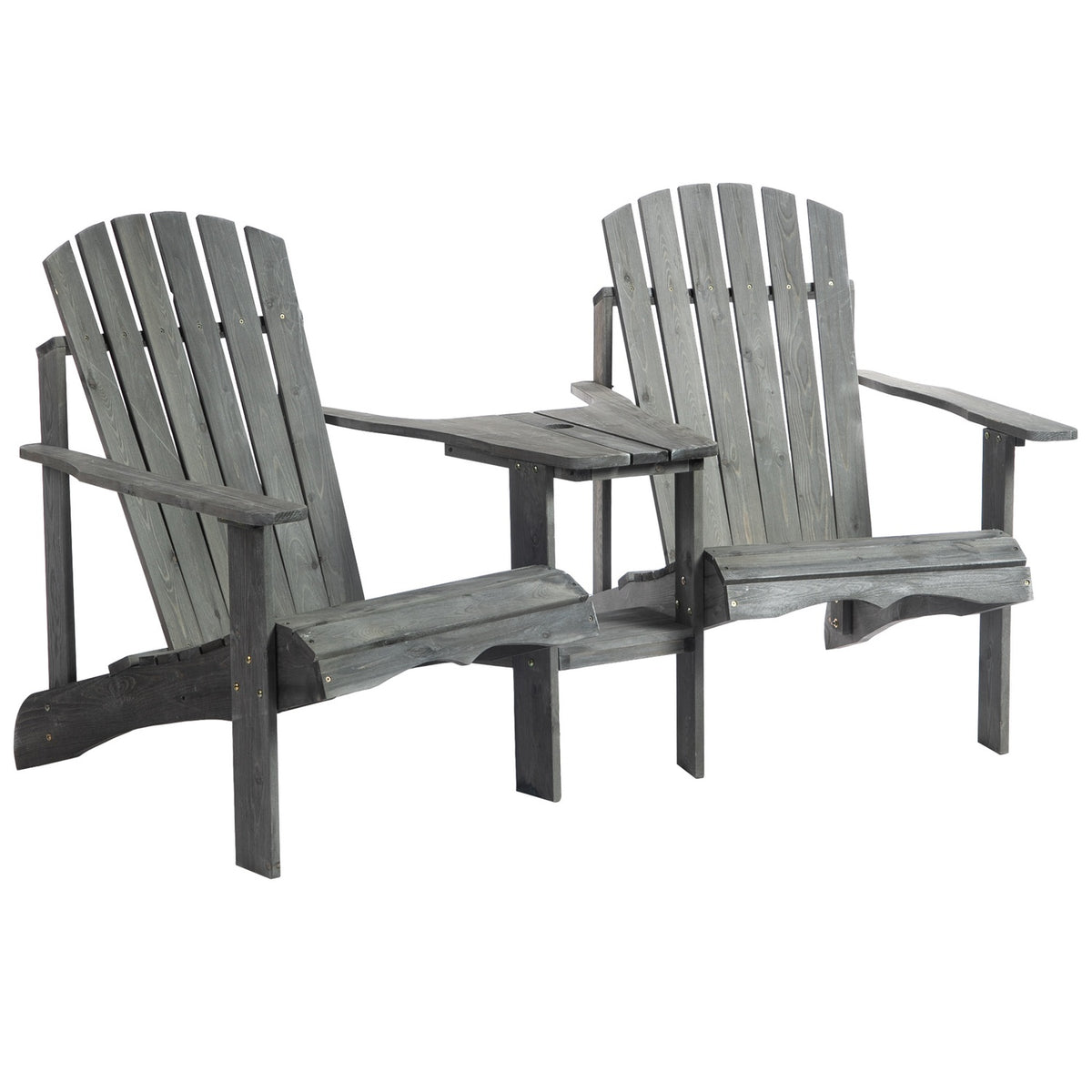 Adirondack Garden Chair With Table And Umbrella Hole 2 Seater Garden Chair Seating Group Garden Furniture For Balcony Solid Wood Gray 178 X 87 X 92 Cm
