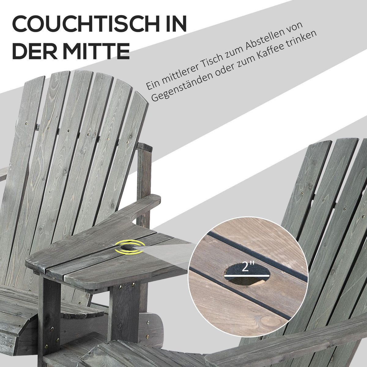 Adirondack Garden Chair With Table And Umbrella Hole 2 Seater Garden Chair Seating Group Garden Furniture For Balcony Solid Wood Gray 178 X 87 X 92 Cm