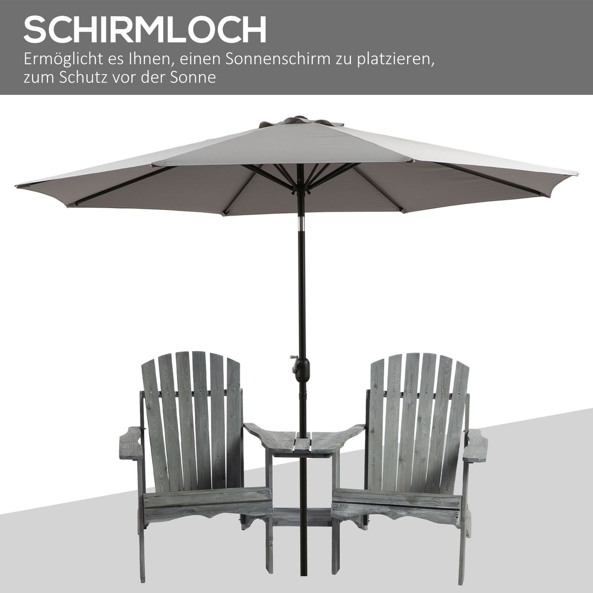 Adirondack Garden Chair With Table And Umbrella Hole 2 Seater Garden Chair Seating Group Garden Furniture For Balcony Solid Wood Gray 178 X 87 X 92 Cm