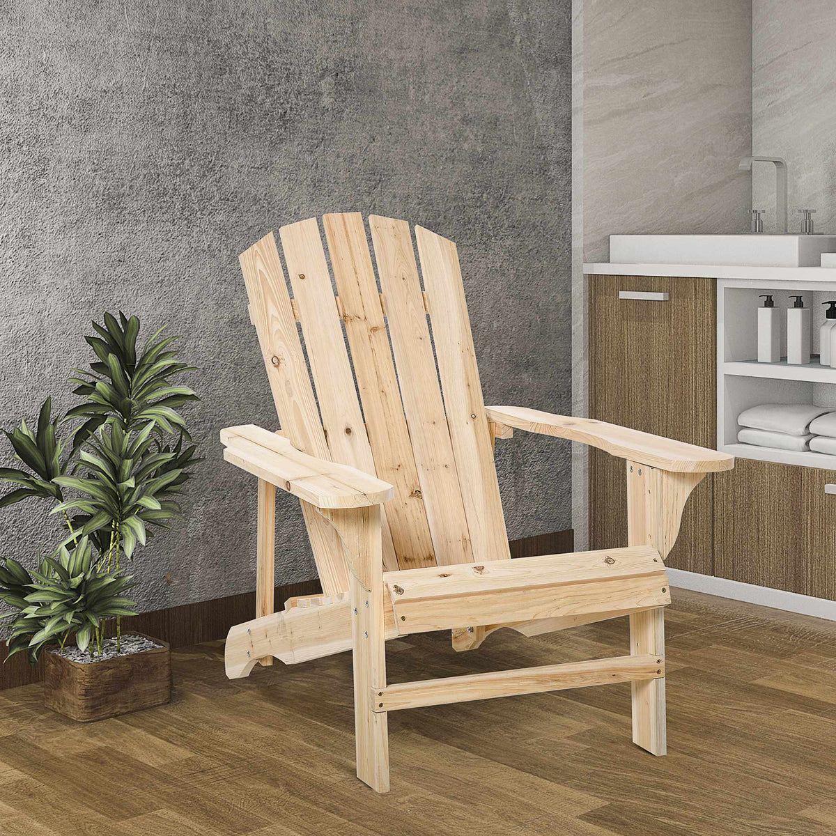 Adirondack Wooden Chair, Outdoor, High Back, Armrests