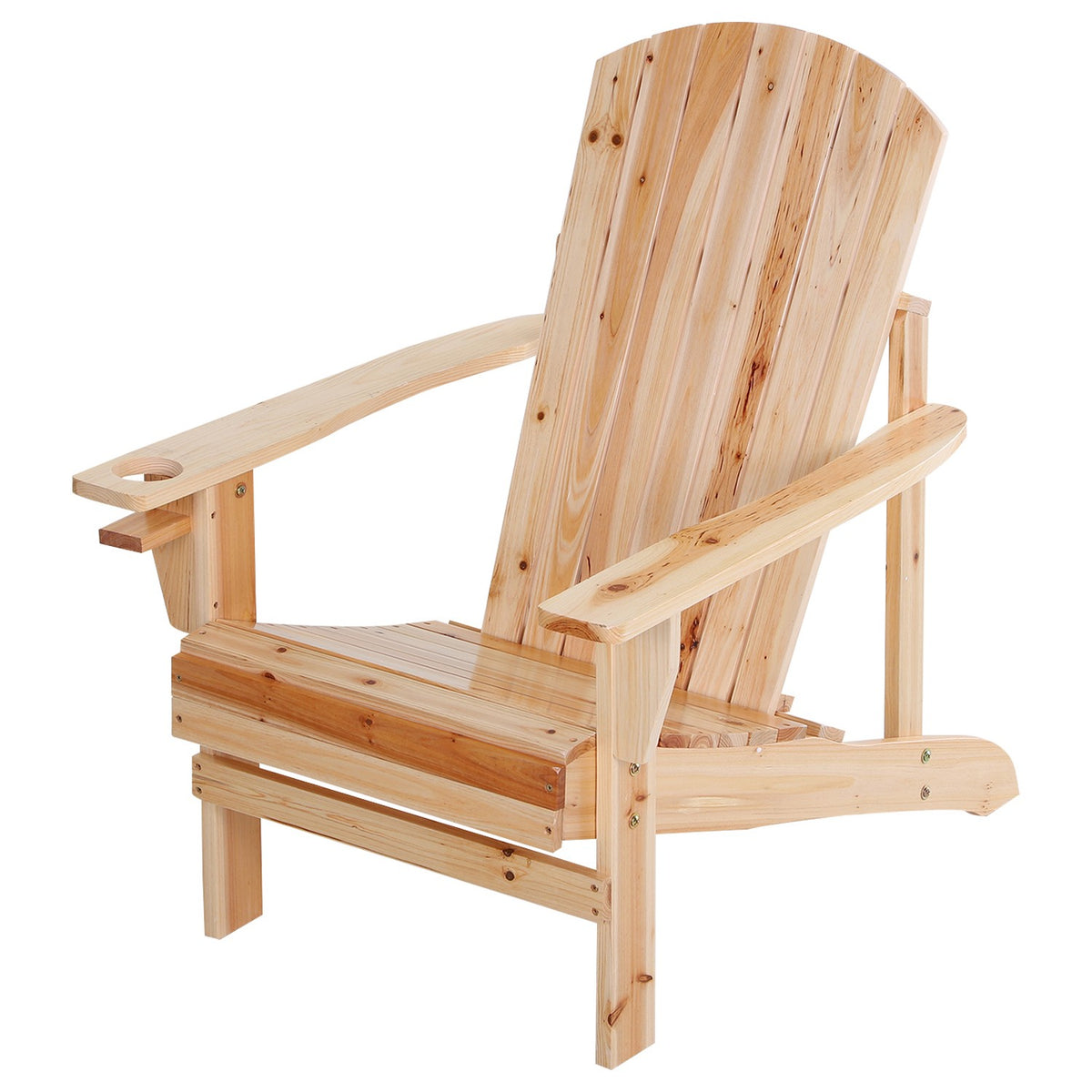 Adirondack garden chair with cup holder, garden lounger, balcony chair, solid wood, natural 72.5 x 97 x 93 cm
