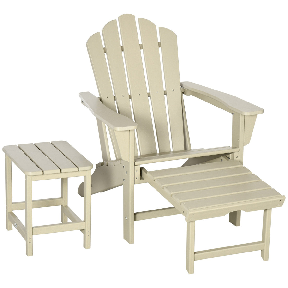 Adirondack garden chair with side table and footstool, patio chair with armrests made of HDPE, sand-colored for garden and balcony |
