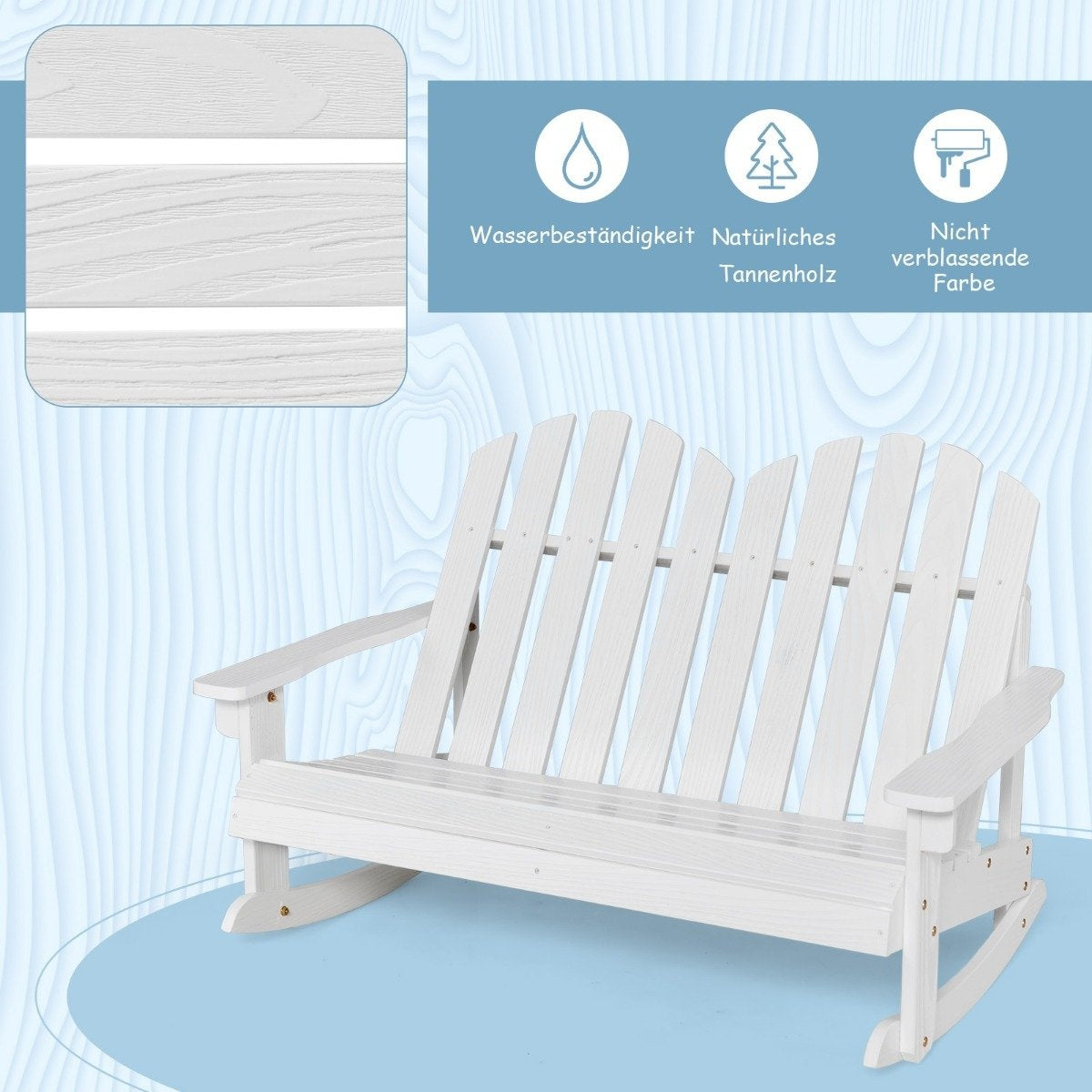Adirondack rocking chair for children 2-seater wooden garden chair 99.5 x 70 x 68 cm white