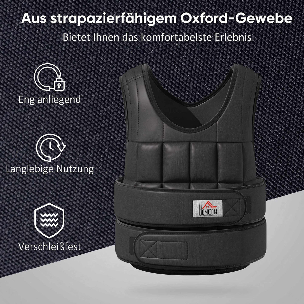 Adjustable 10 KG Weighted Vest, Black, Oxford Fabric