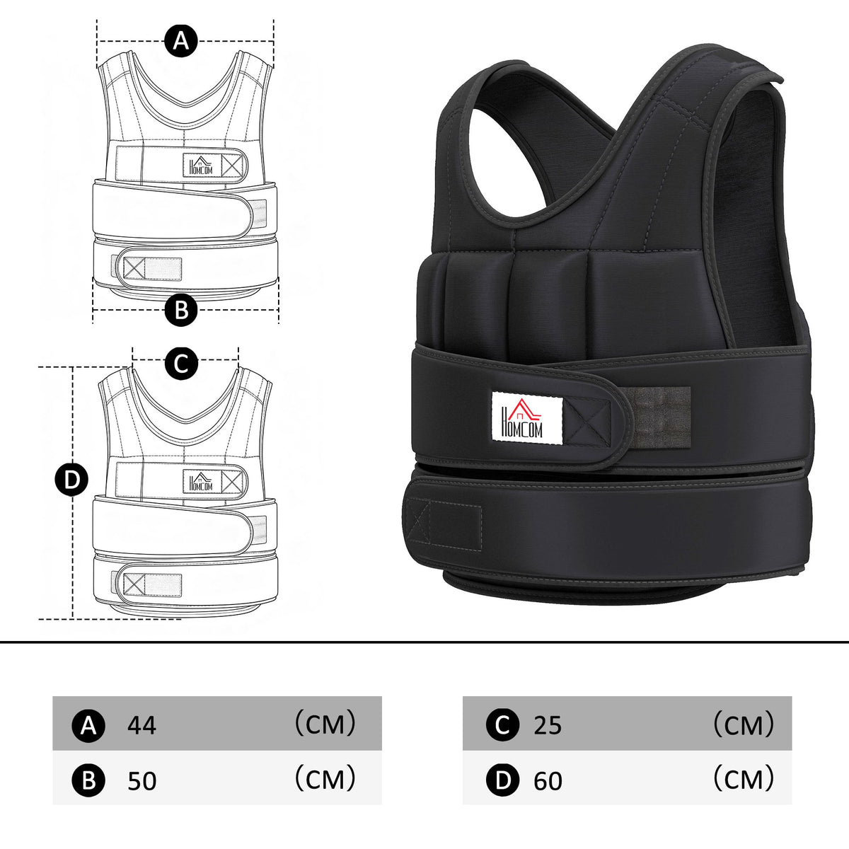 Adjustable 20 KG Weight Vest, Removable Weights, Black