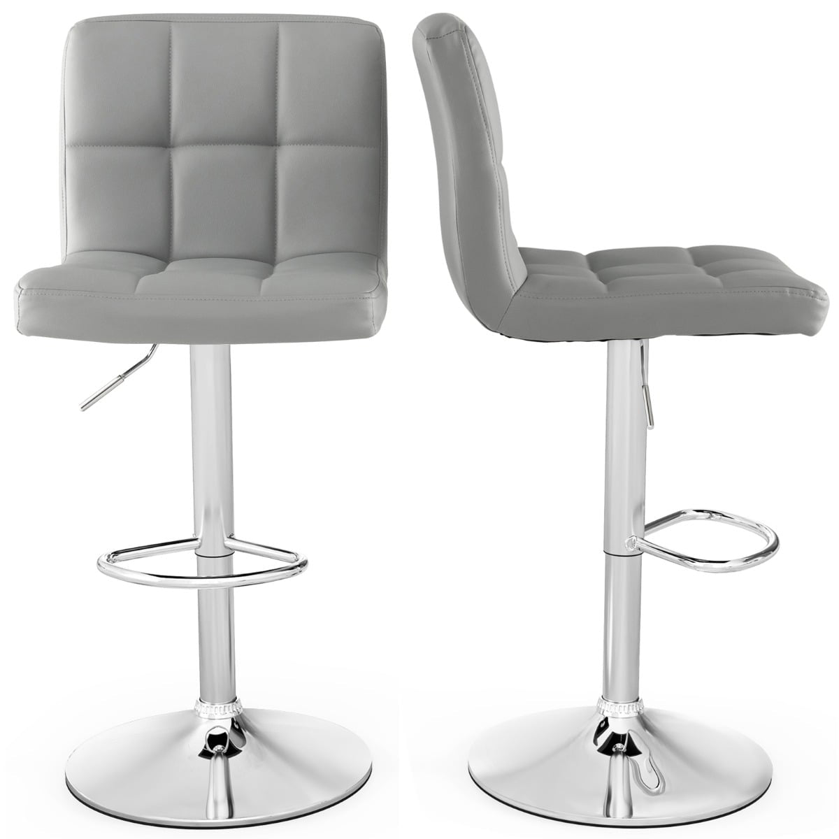 Adjustable 360 Swivel Bar Stools, Set of 2, Grey Leather