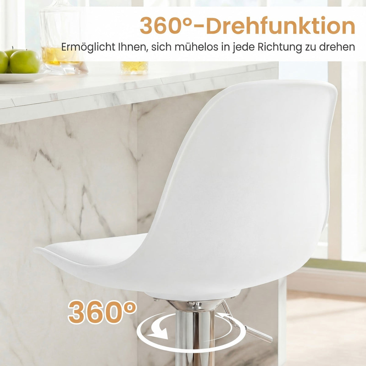 Adjustable 360 Swivel White Faux Leather Bar Stools