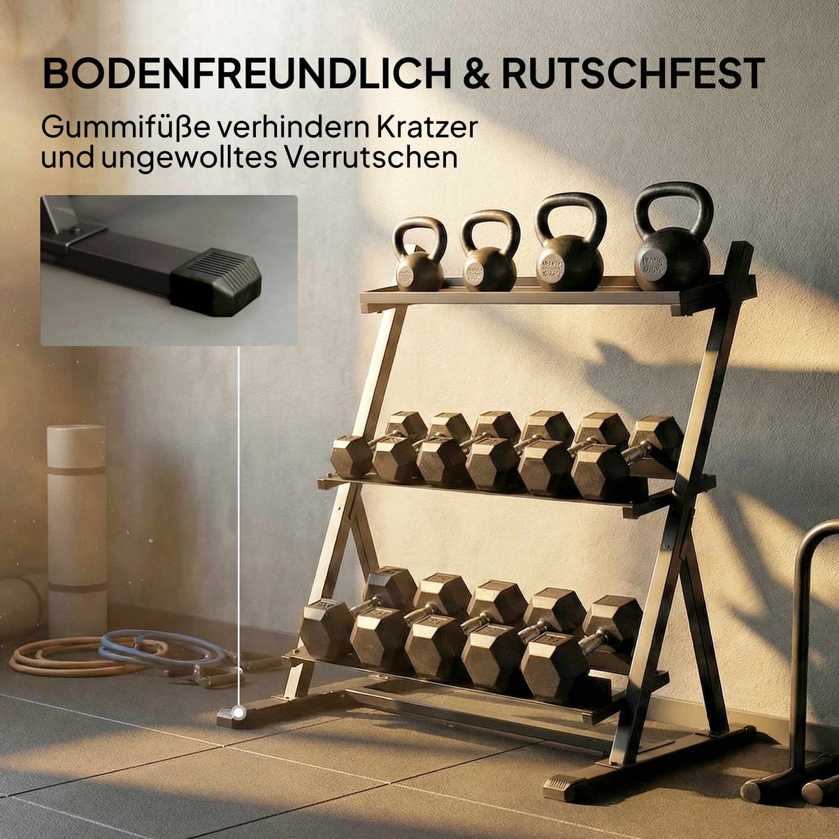 Adjustable 3-Tier Dumbbell Rack, 200kg Capacity, Non-Slip