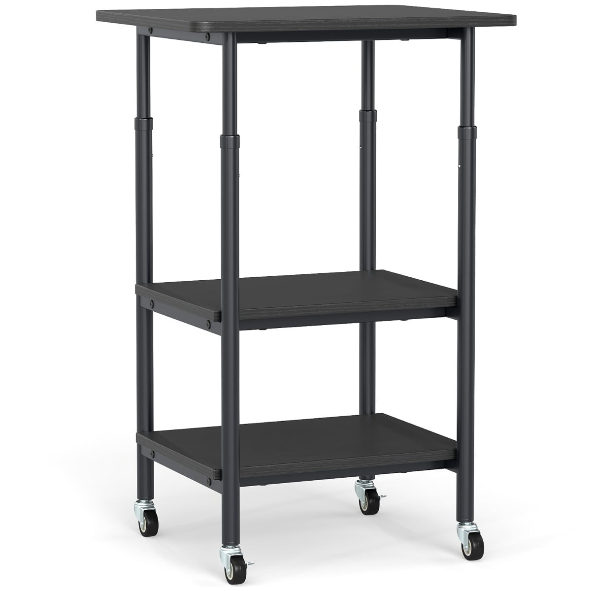 Adjustable 3-Tier Printer Stand with Shelves & Wheels