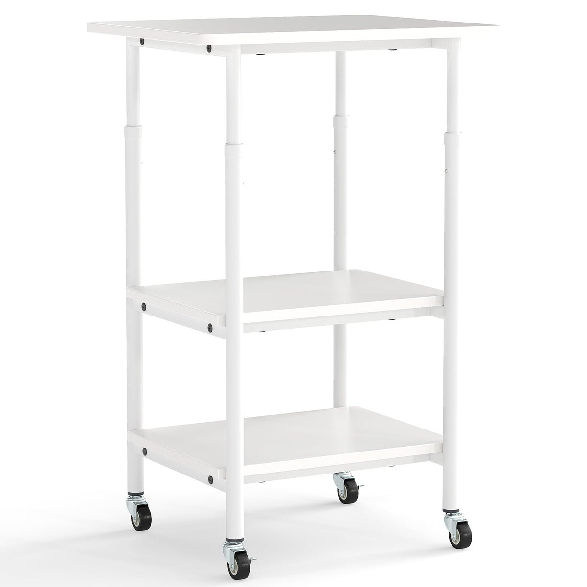 Adjustable 3-Tier Printer Stand with Shelves & Wheels, White
