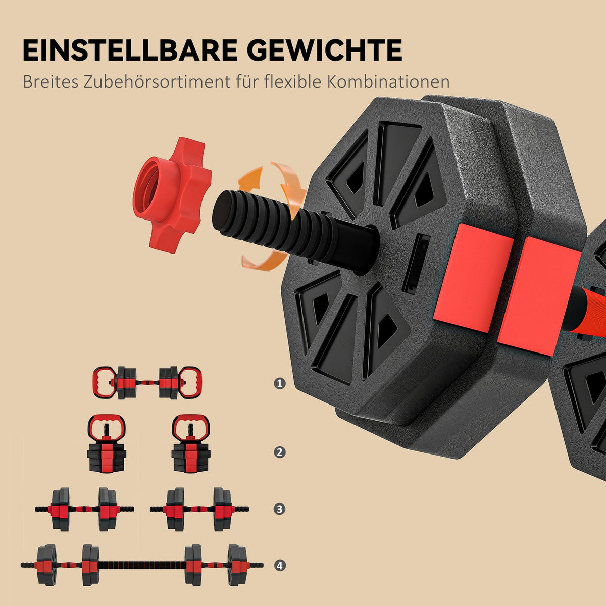 Adjustable 4-in-1 Dumbbell Set, 15 KG for Home Workouts