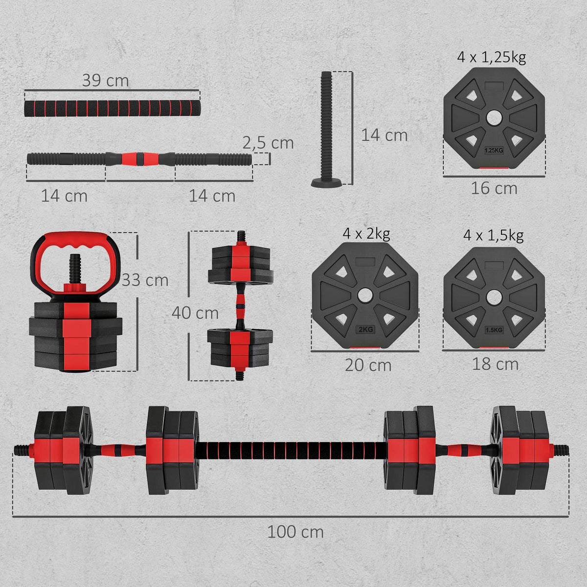 Adjustable 4-in-1 Dumbbell Set – 20KG for Home Workouts