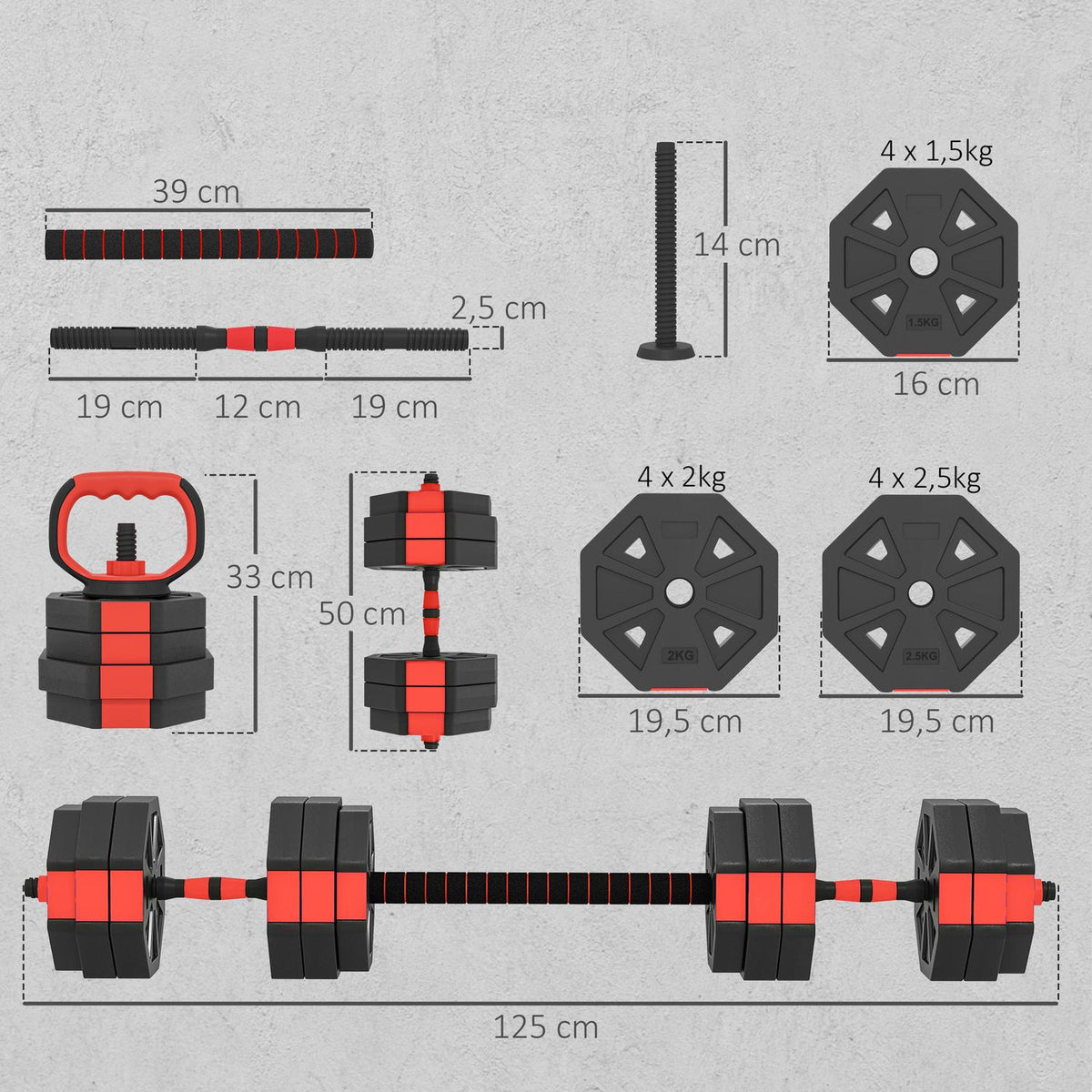 Adjustable 4-in-1 Dumbbell Set, 25kg for Home Workouts
