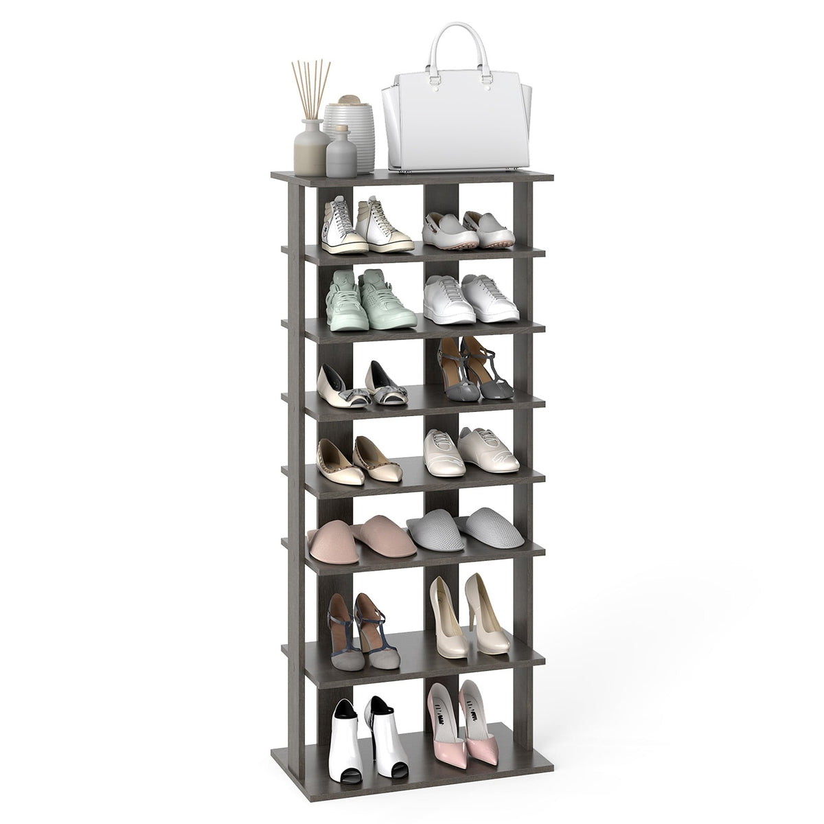 Adjustable 7-Tier Shoe Rack, Space-Saving, Grey