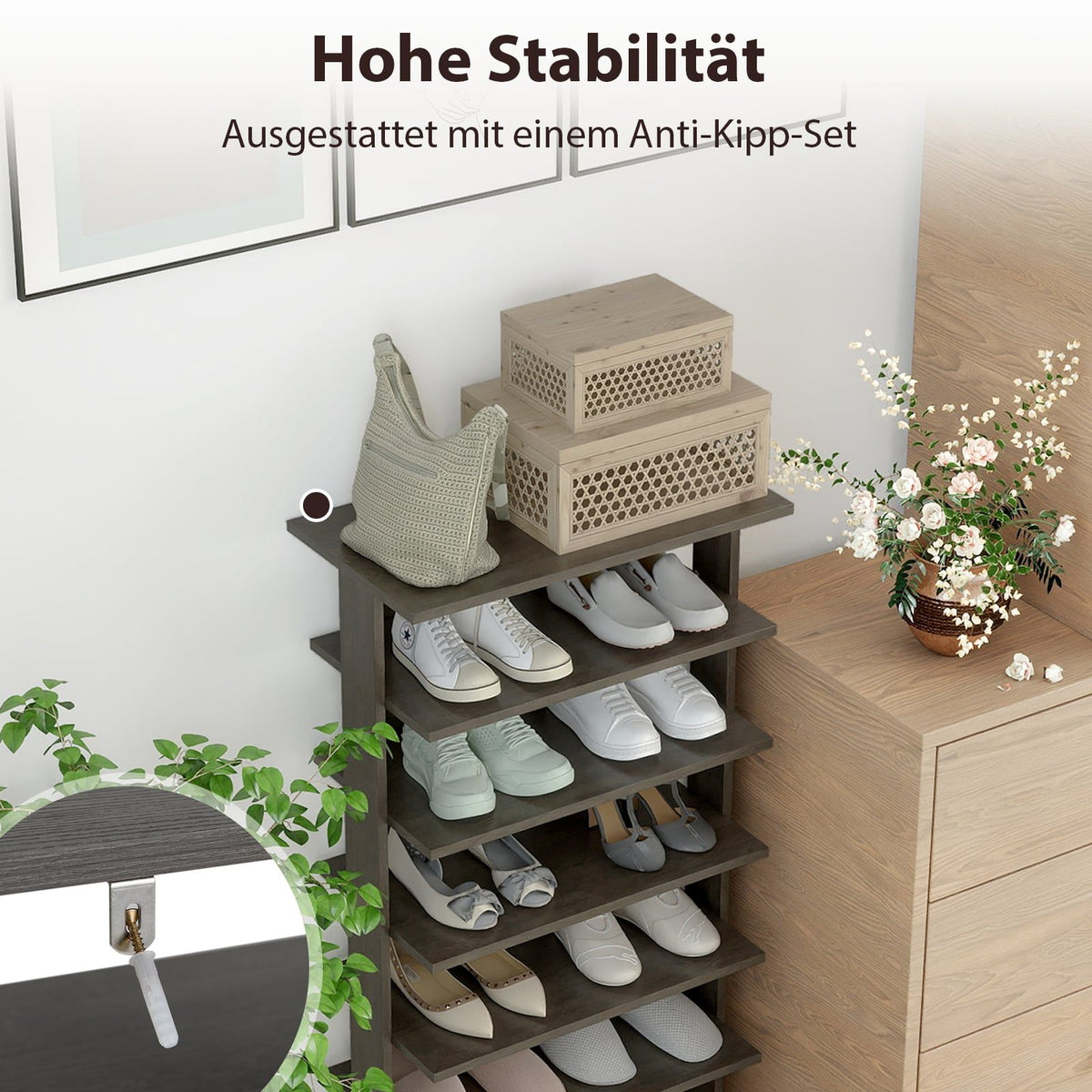 Adjustable 7-Tier Shoe Rack, Space-Saving, Grey