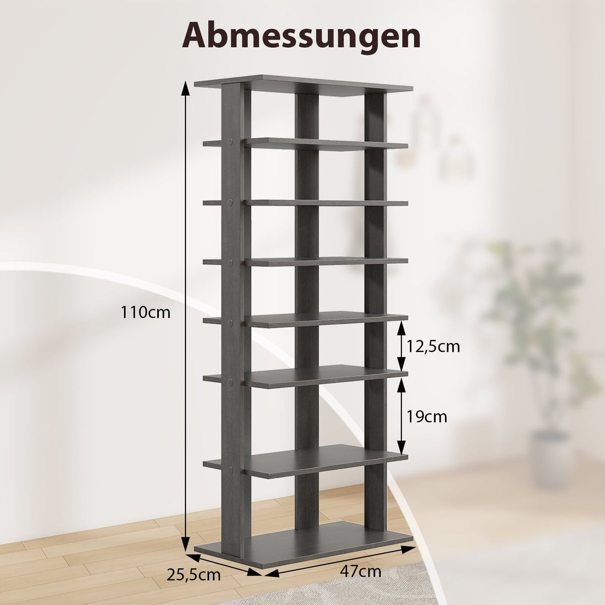 Adjustable 7-Tier Shoe Rack, Space-Saving, Grey