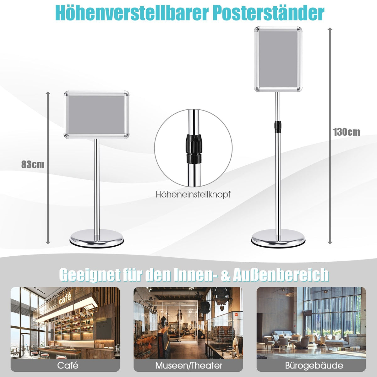 Adjustable A4 Sign Stand Set, Rotating Display, Silver