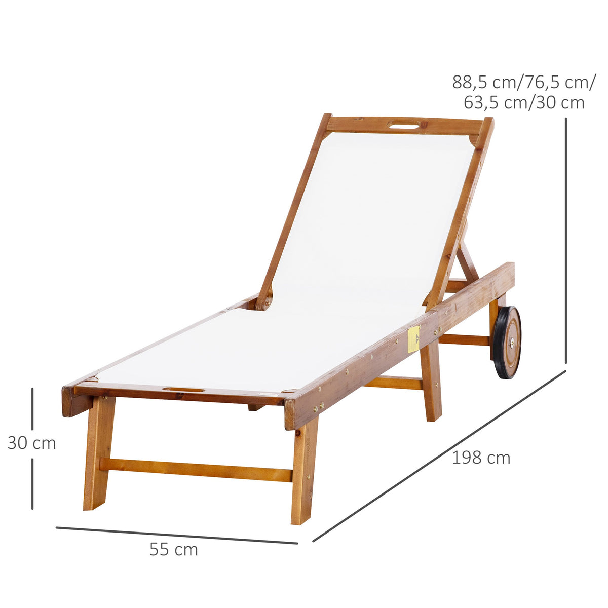 Adjustable Acacia Wood Sun Lounger with Wheels, 198cm