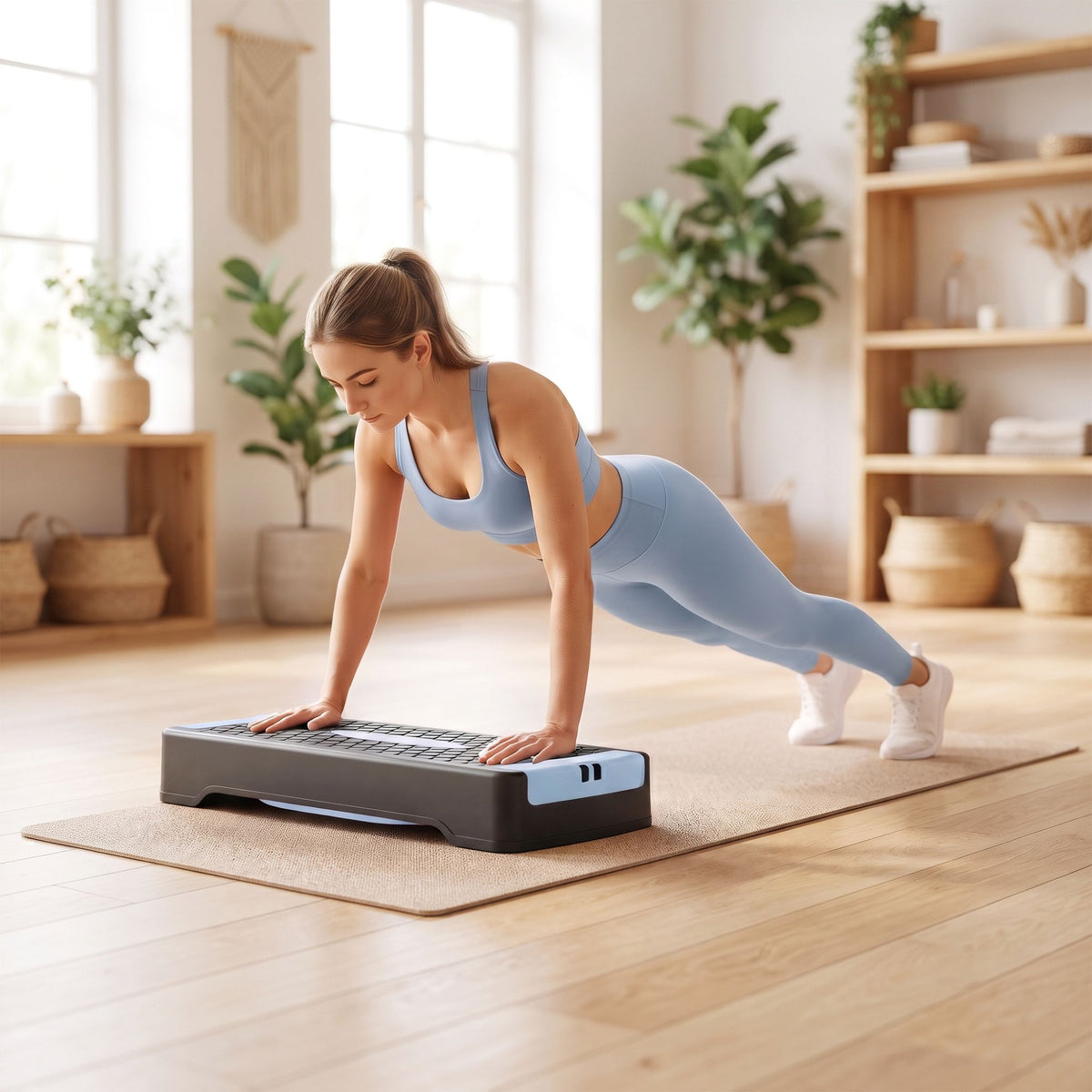 Adjustable Aerobic Stepper with Resistance Bands, Blue