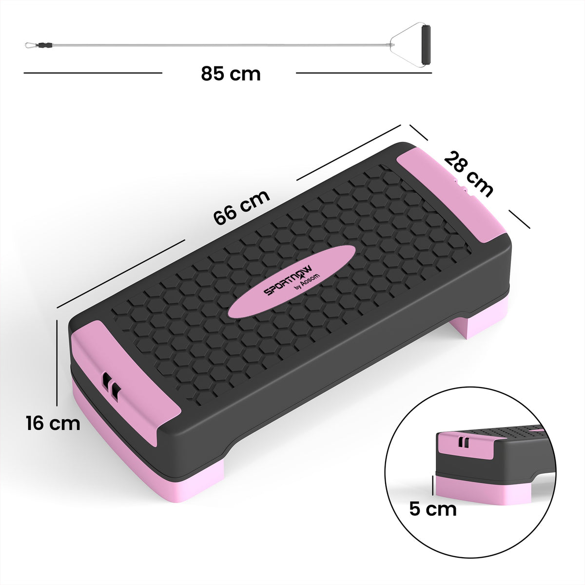 Adjustable Aerobic Stepper with Resistance Bands, Pink