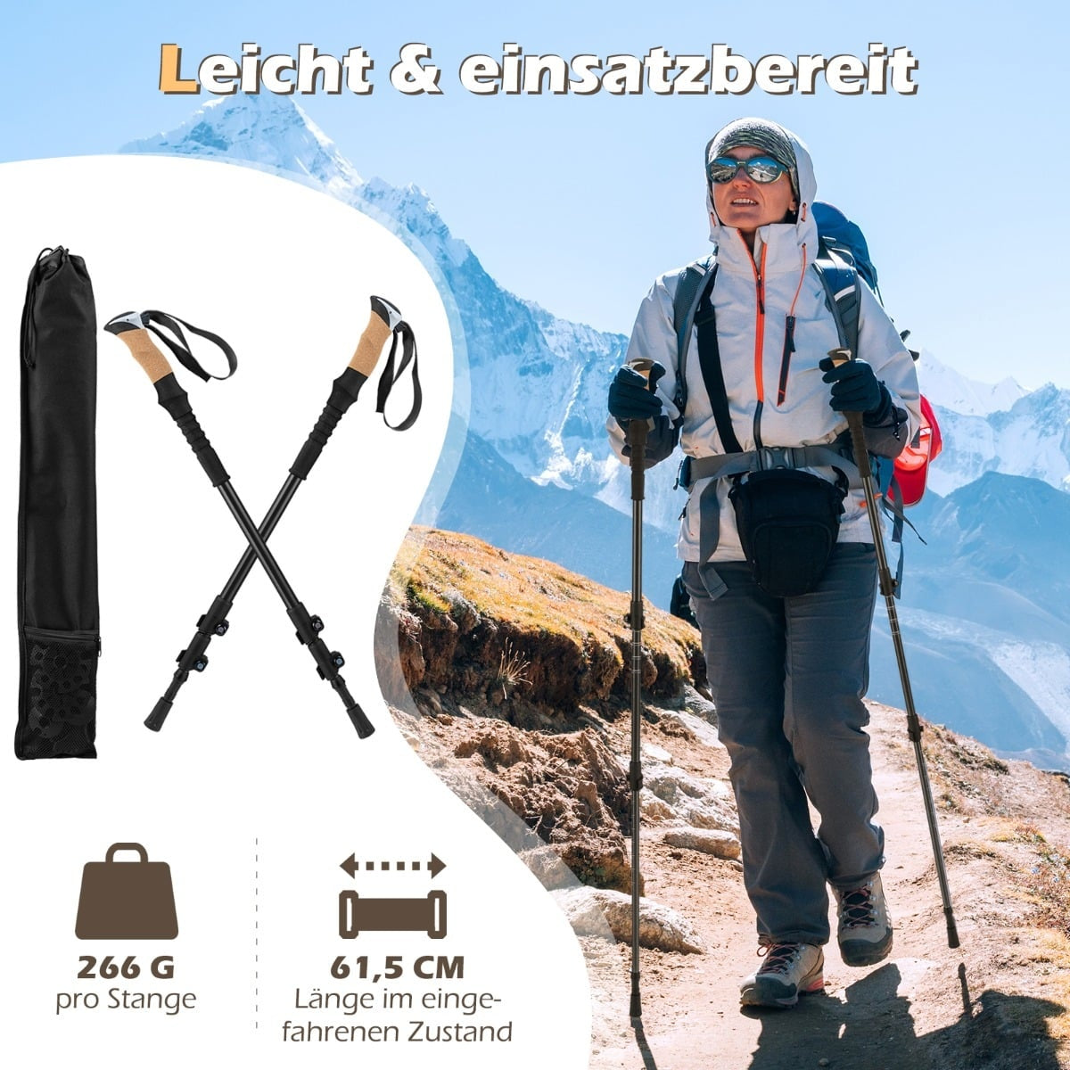 Adjustable Aluminum Trekking Poles with Cork Grips