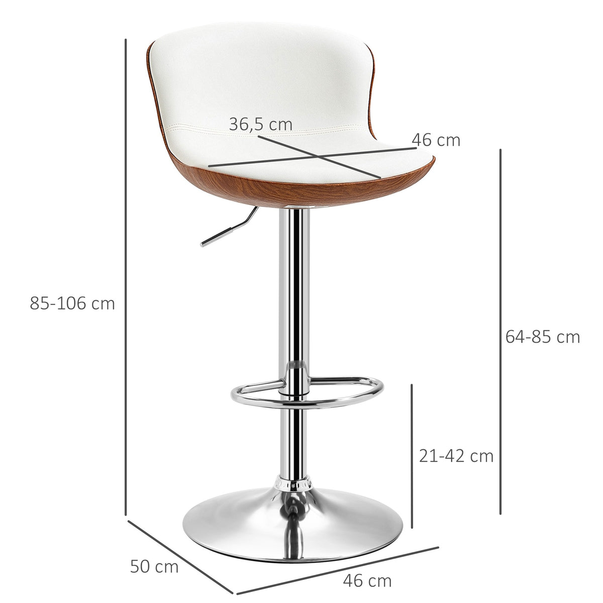 Adjustable Bar Stools Set of 2, Swivel Seat, Cream White