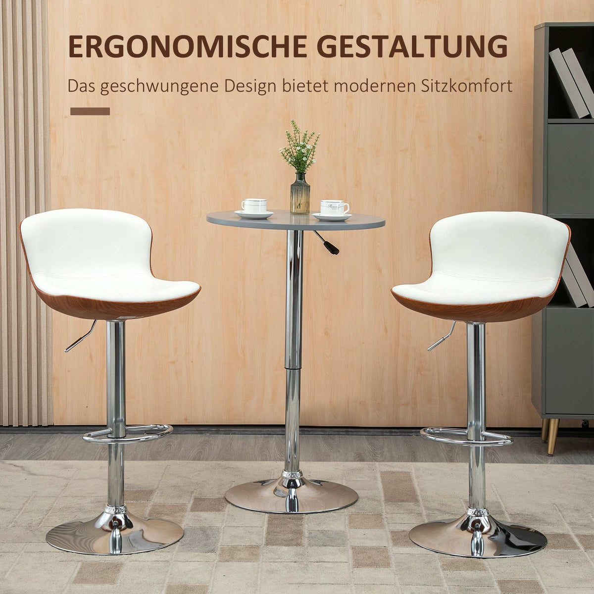 Adjustable Bar Stools Set of 2, Swivel Seat, Cream White