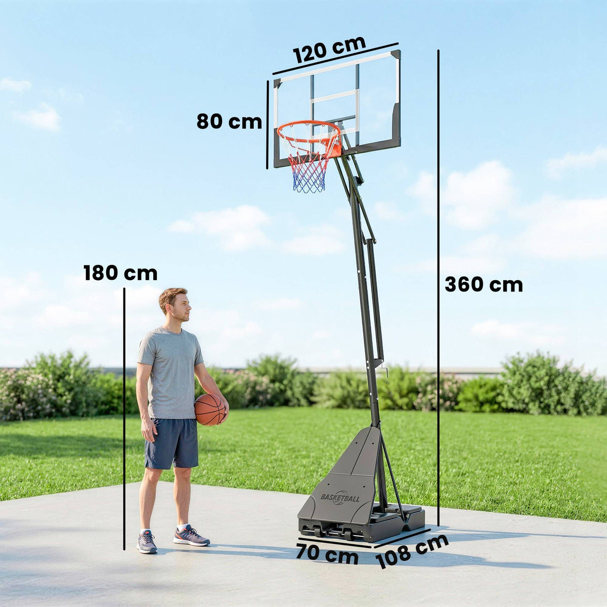 Adjustable Basketball Hoop 2.45-3.05m with Rebound Trainer