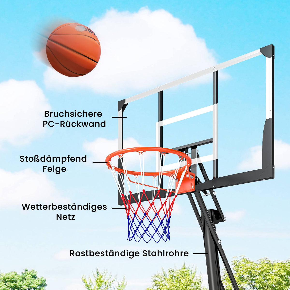 Adjustable Basketball Hoop 2.45-3.05m with Rebound Trainer