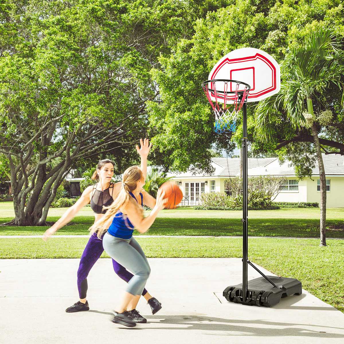 Adjustable Basketball Hoop, Portable Fillable Base, 2 Nets