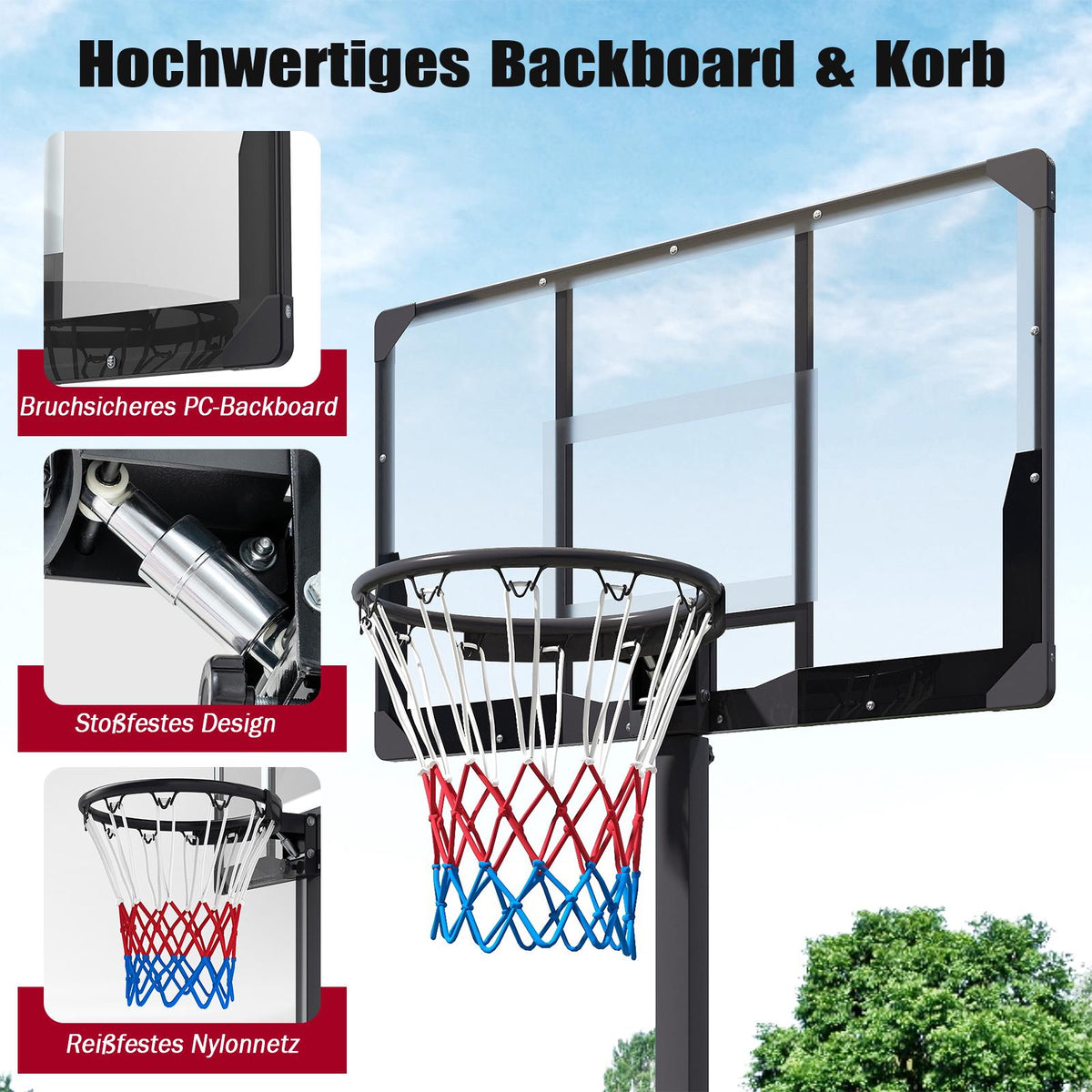 Adjustable Basketball Hoop with Wheels & Storage