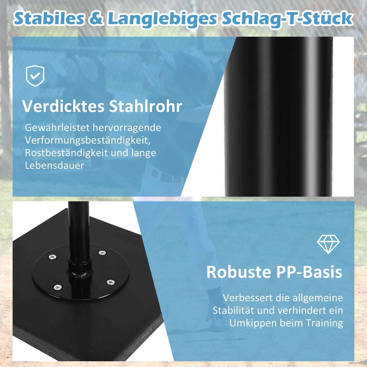 Adjustable Batting Tee, 63.5-91.5 cm, Portable, Black