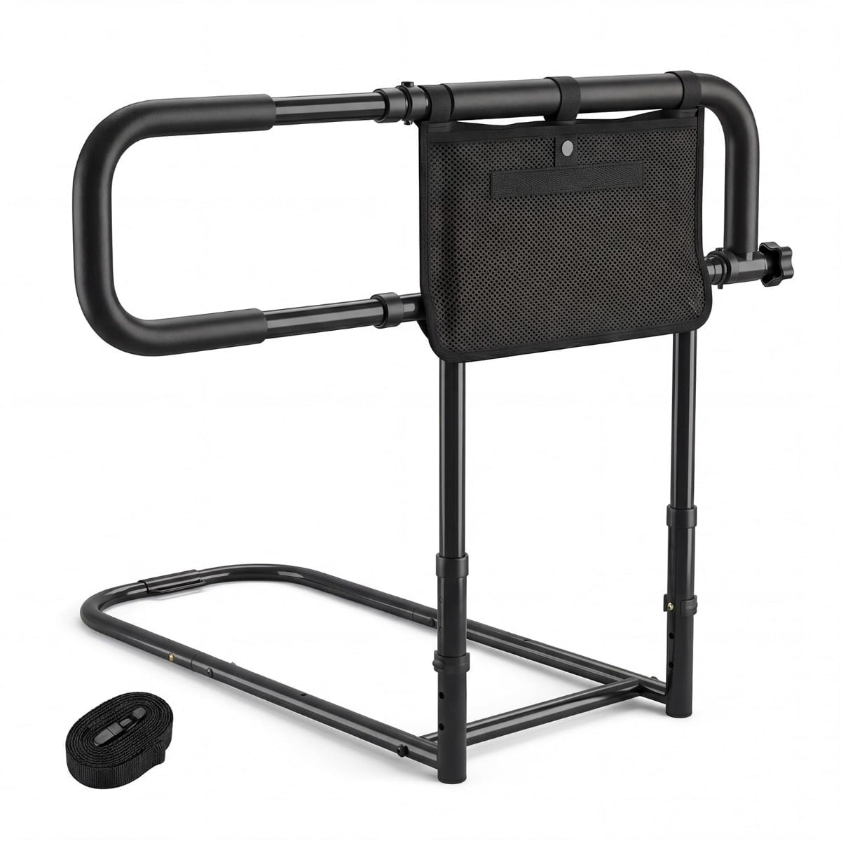 Adjustable Bed Rail for Seniors – Foldable, Black, Metal Frame