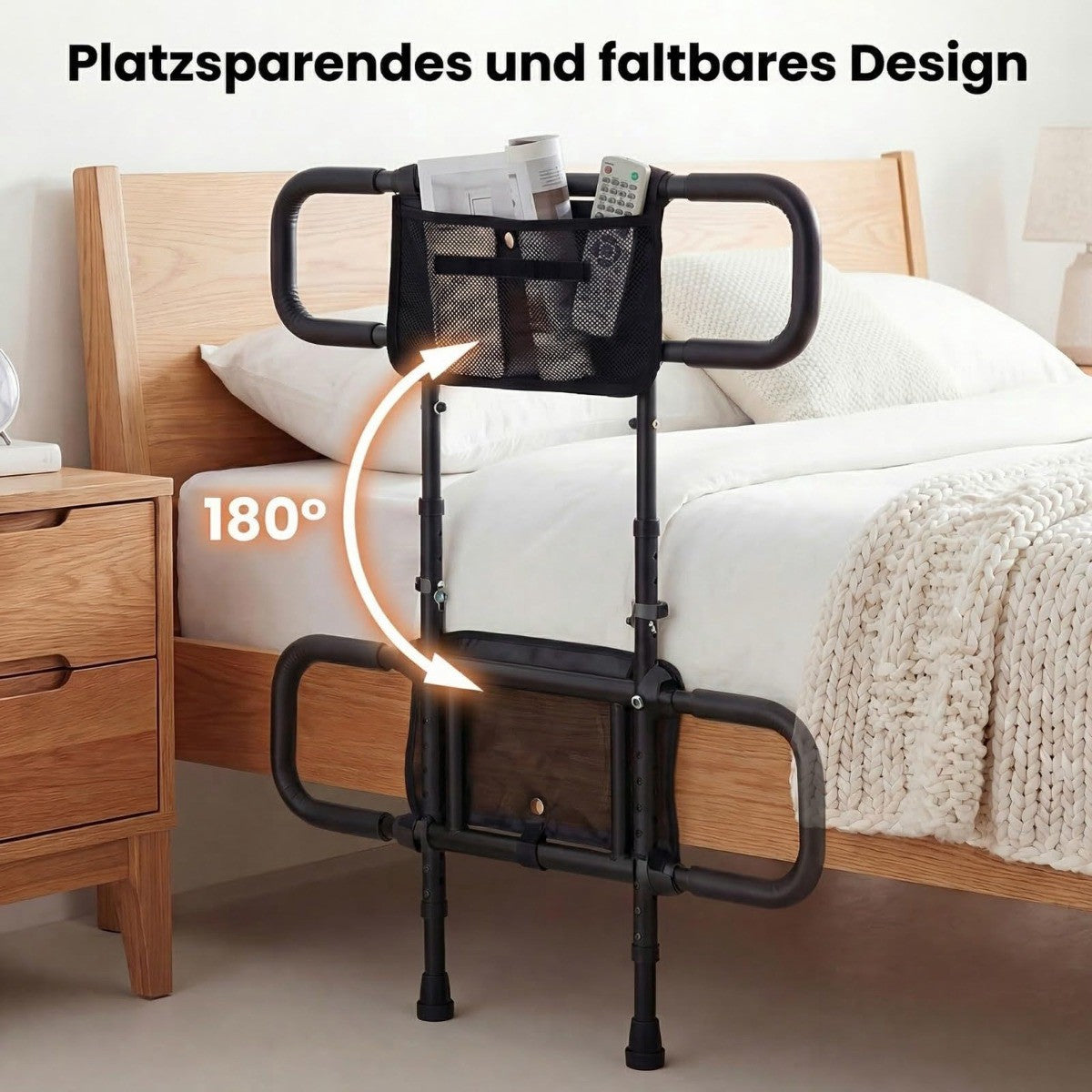 Adjustable Bed Rail for Seniors with Storage Pocket