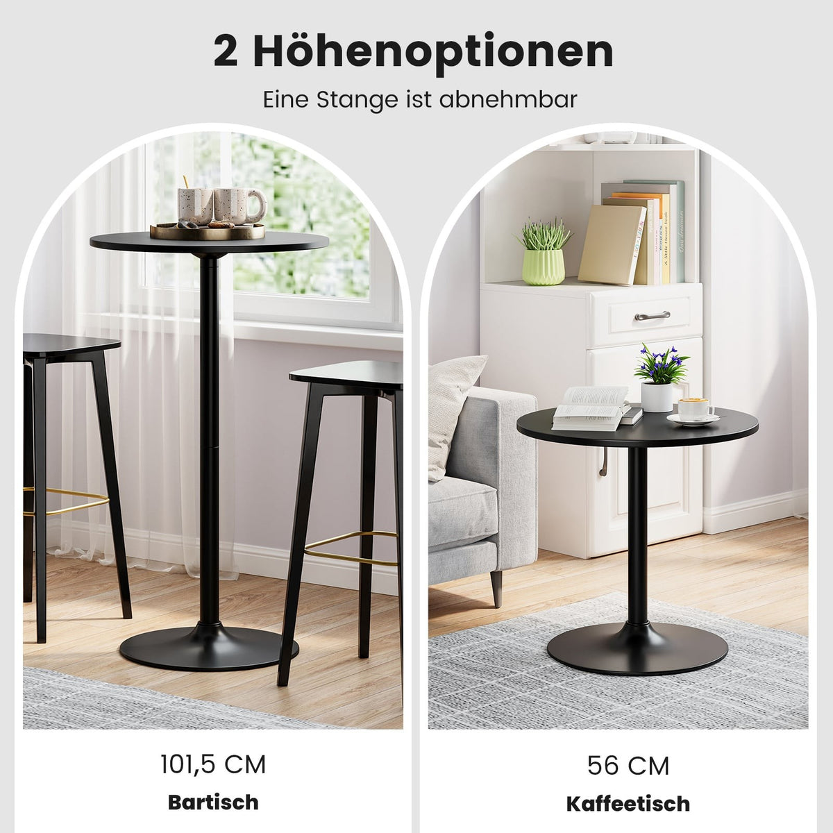 Adjustable Bistro Table Set – 2 Heights, 60 cm Diameter, Black