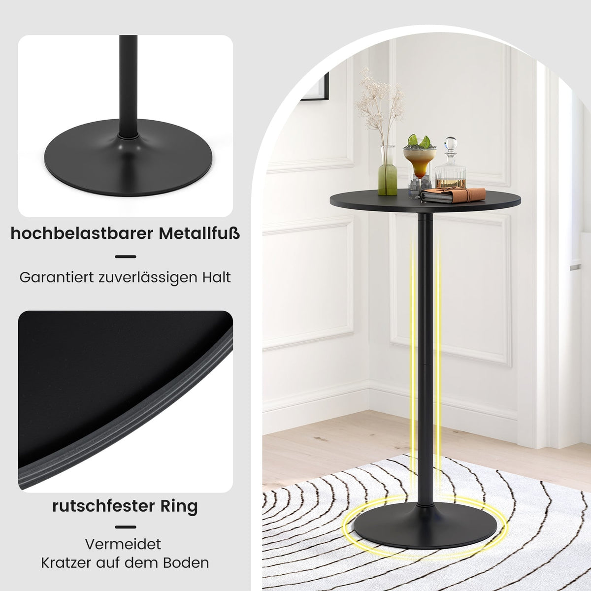 Adjustable Bistro Table Set – 2 Heights, 60 cm Diameter, Black