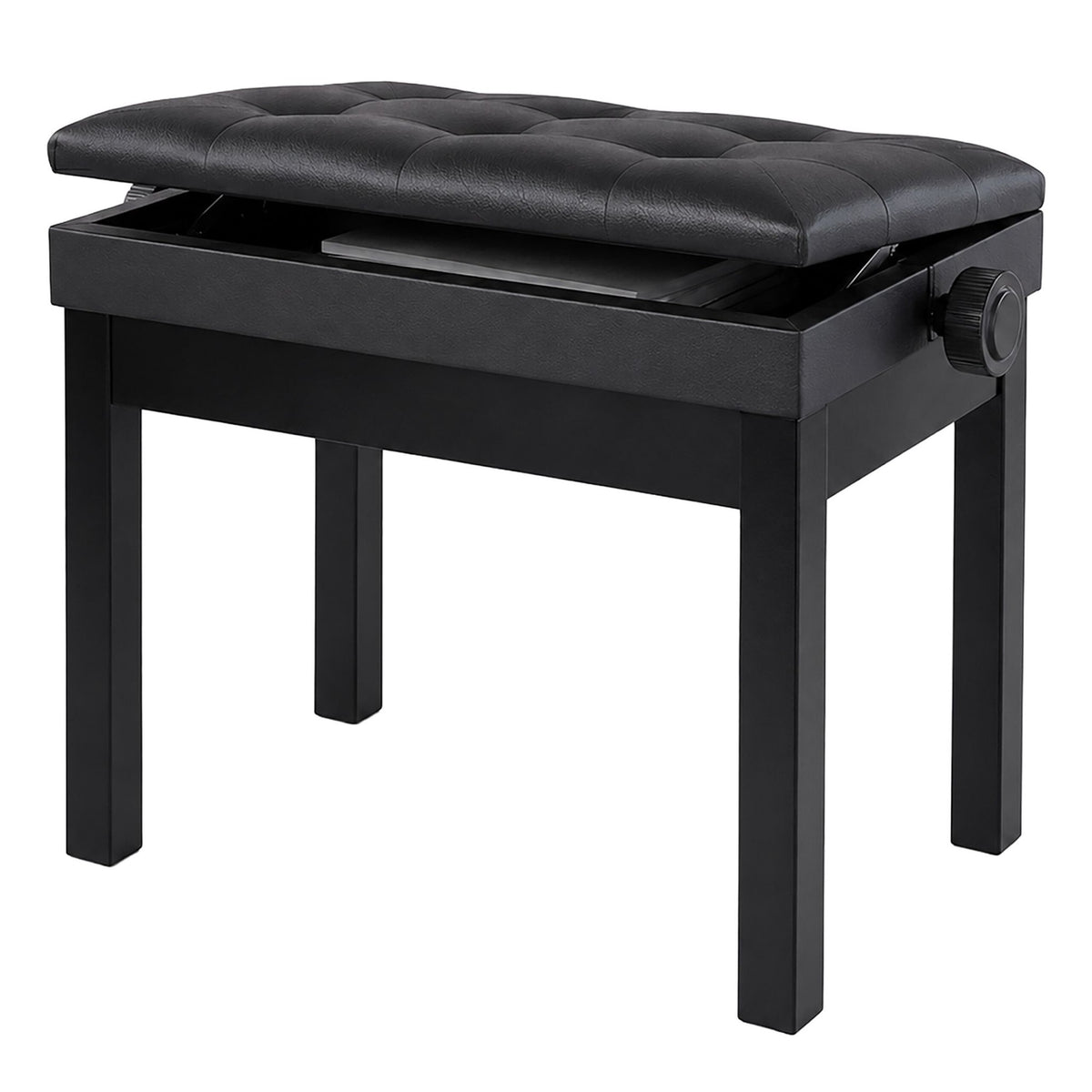 Adjustable Black Birch Piano Bench with Storage