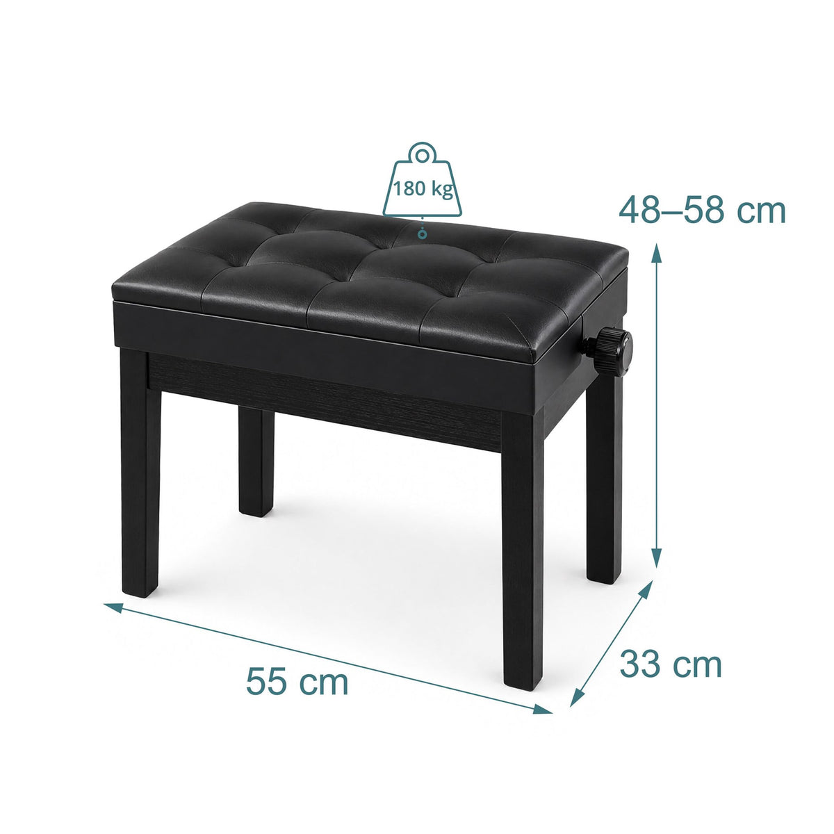 Adjustable Black Birch Piano Bench with Storage