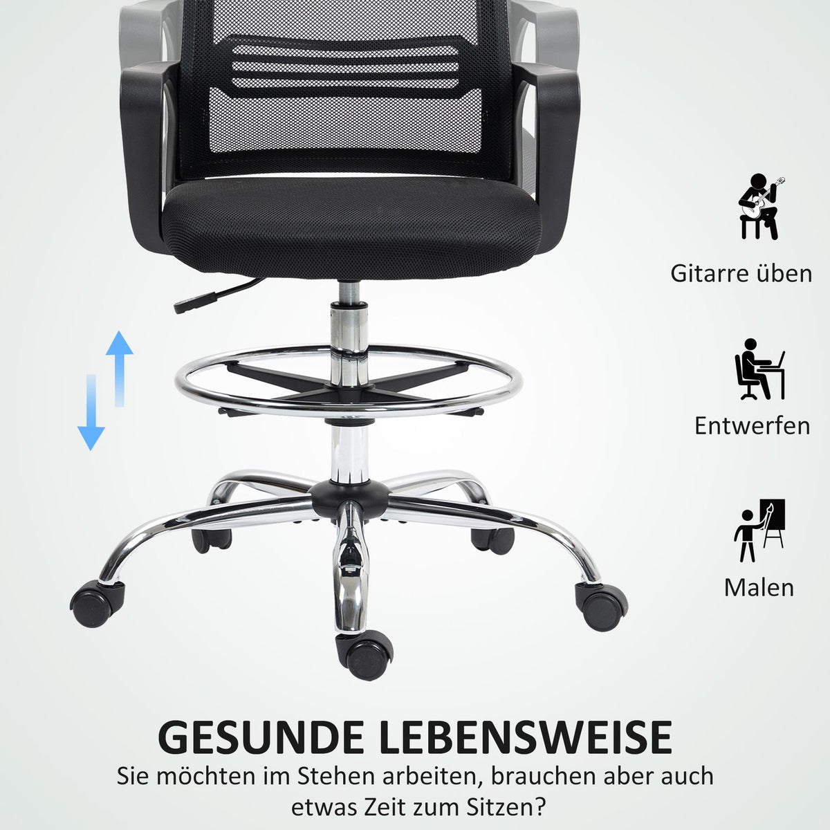 Adjustable Black Mesh Office Chair with Footrest