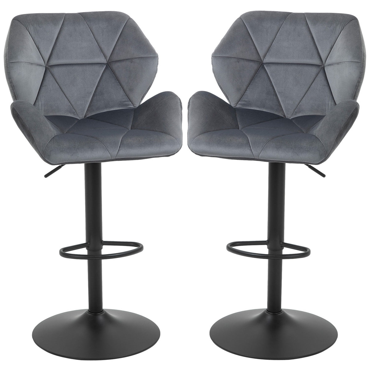 Adjustable Blue Velvet Bar Stools with Backrest, Set of 2