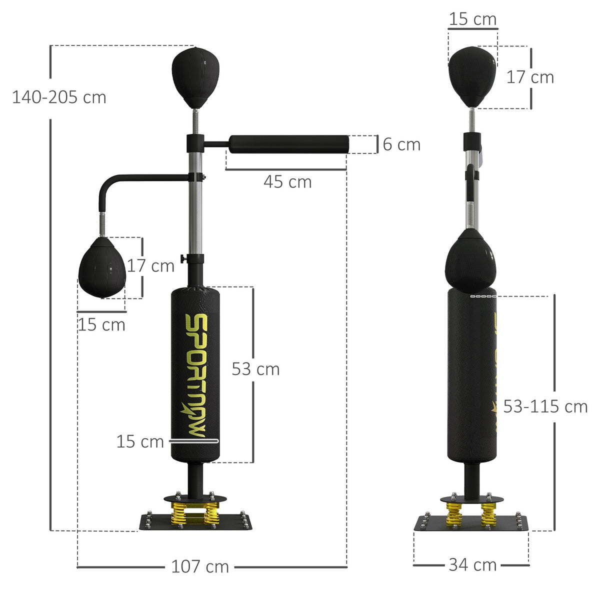 Adjustable Boxing Stand with Speedballs, Kick Pad, Steel
