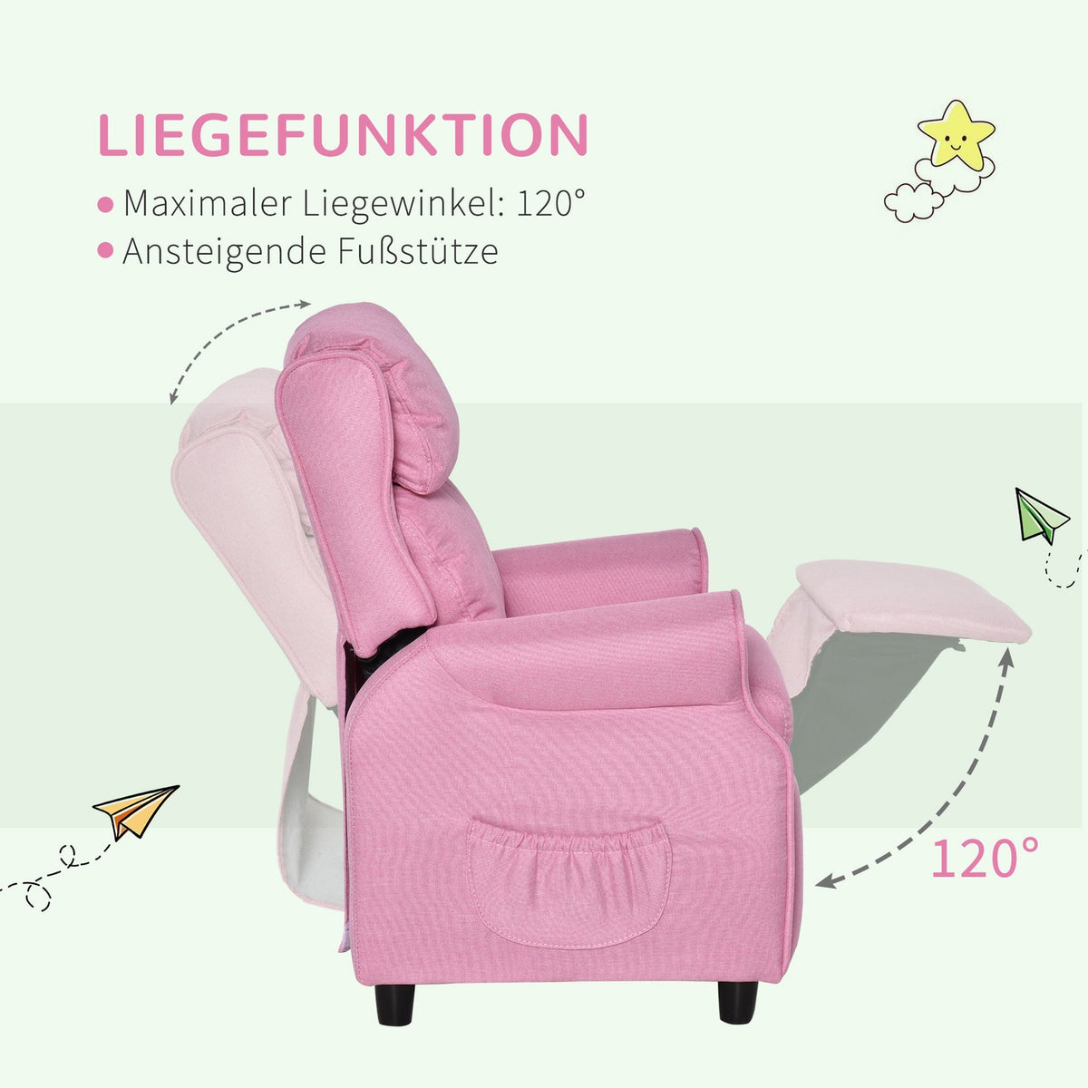 Adjustable Children'S Sofa With Footrest, Comfortable Children'S Armchair For 3-5 Years, Pink, 58X53X70Cm, Ideal For Boys And Girls
