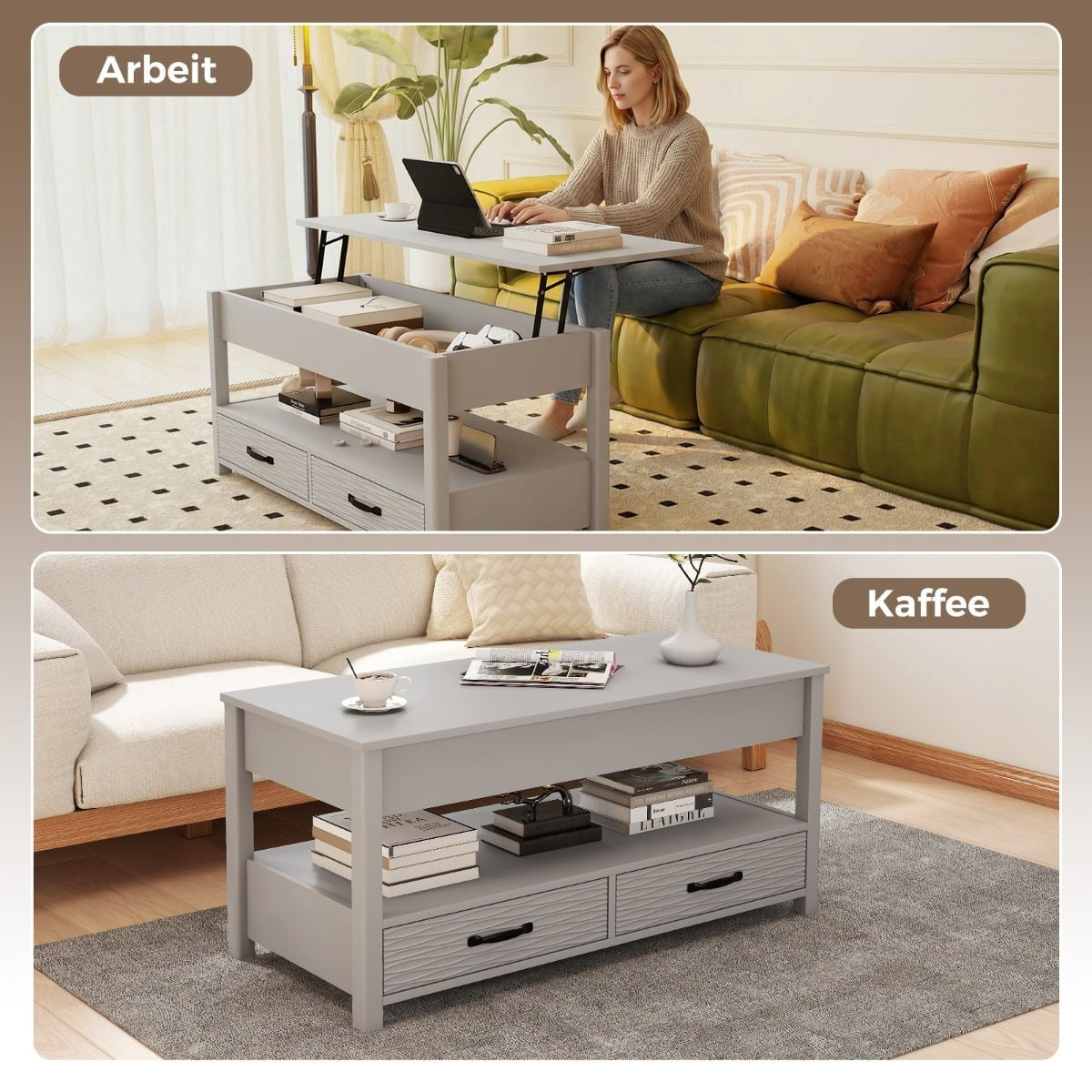 Adjustable Coffee Table with Lift-Top & 2 Drawers