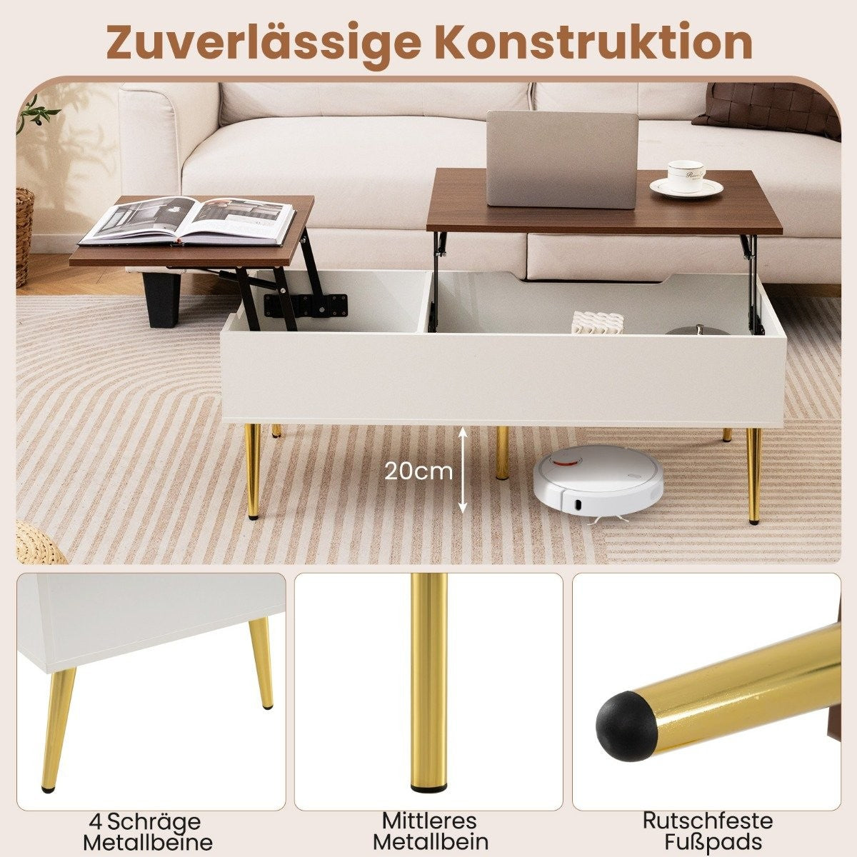 Adjustable Coffee Table with Lift-Top & Hidden Storage