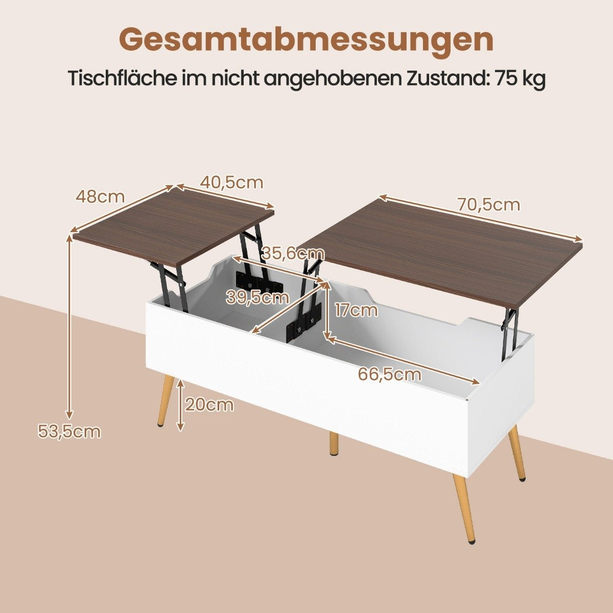 Adjustable Coffee Table with Lift-Top & Hidden Storage