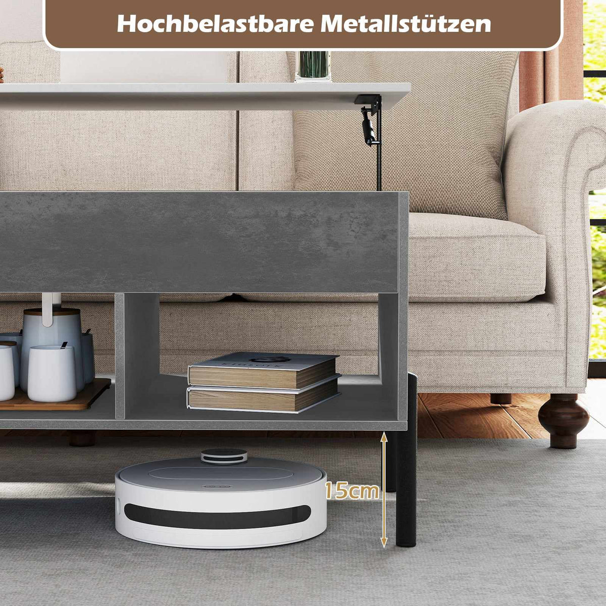 Adjustable Coffee Table with Lift-Top, Storage, Gray