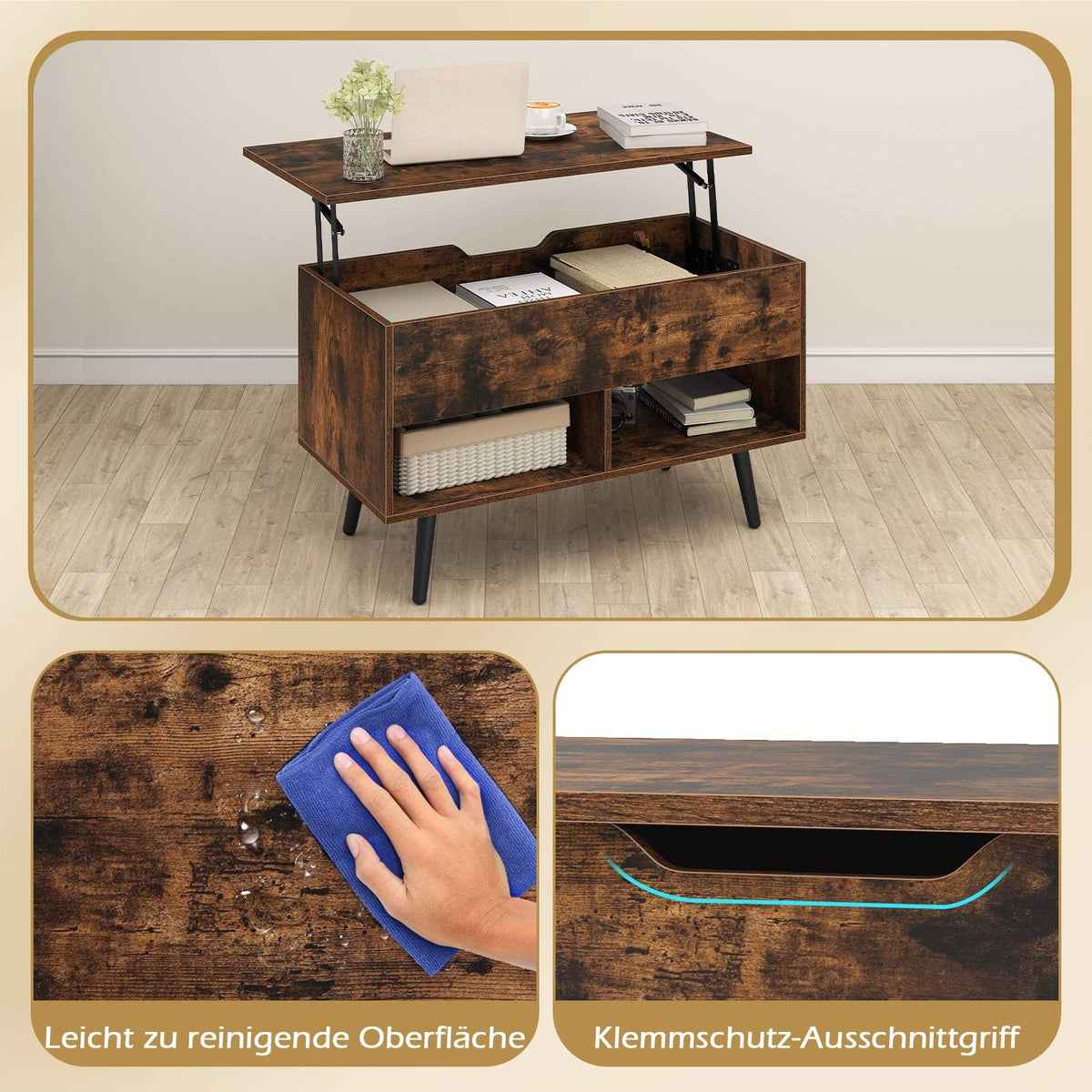 Adjustable Coffee Table with Lift-Top & Storage Shelves